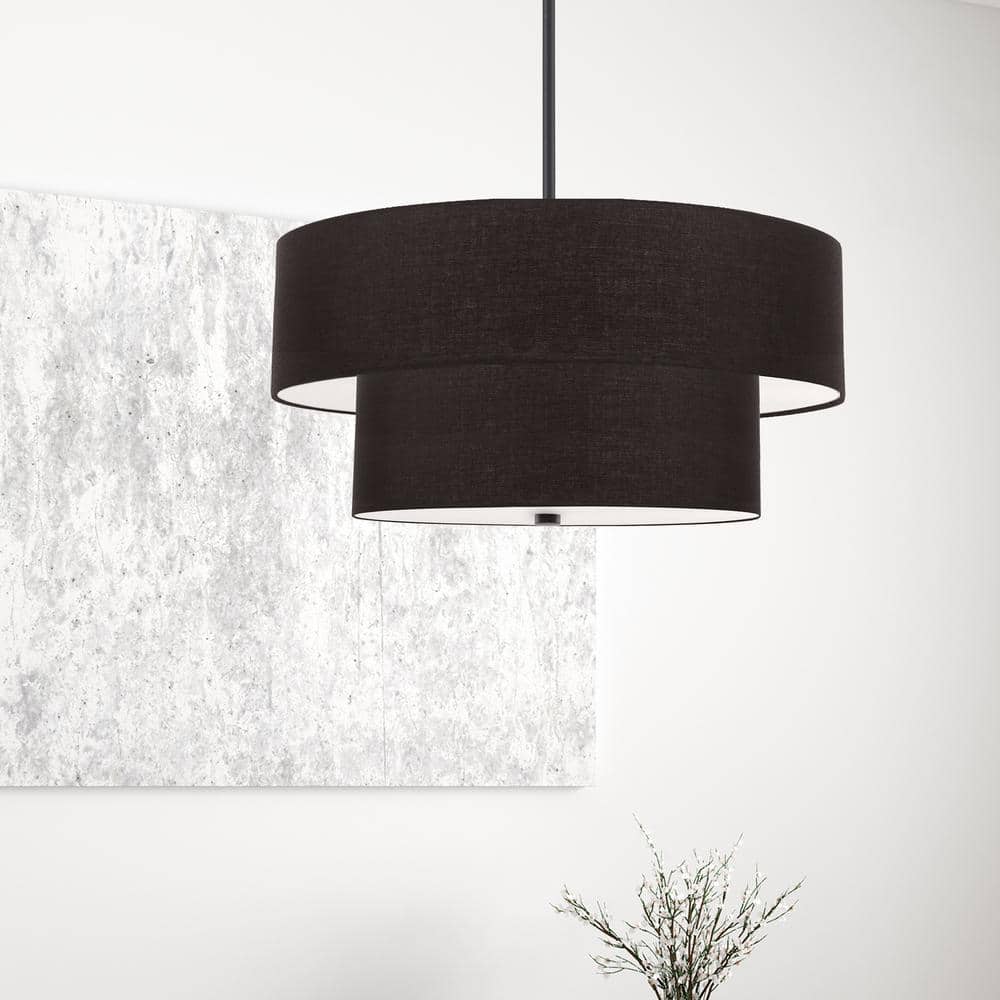 Everly Matte Black 20" Drum Pendant with White Inner Shade