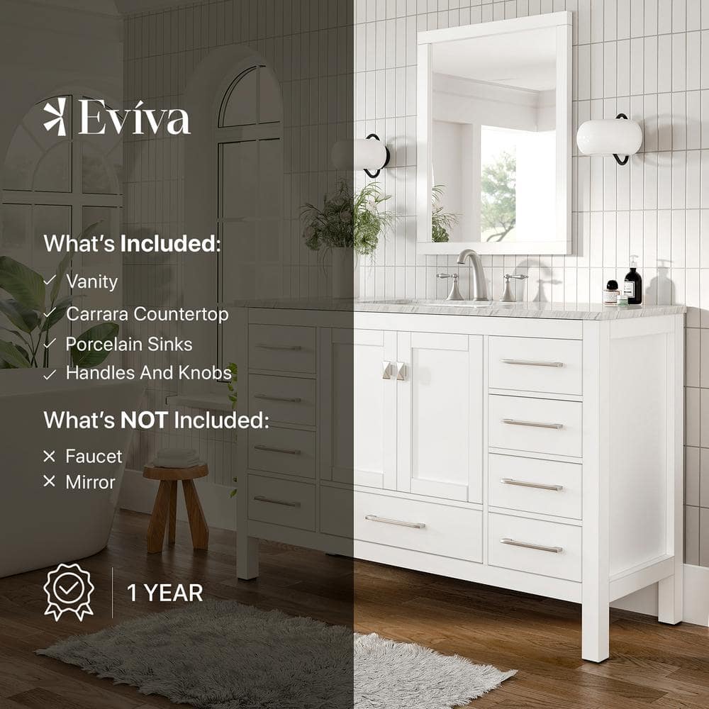 Aberdeen 60" White Birch Marble Single Sink Vanity with Porcelain Basin