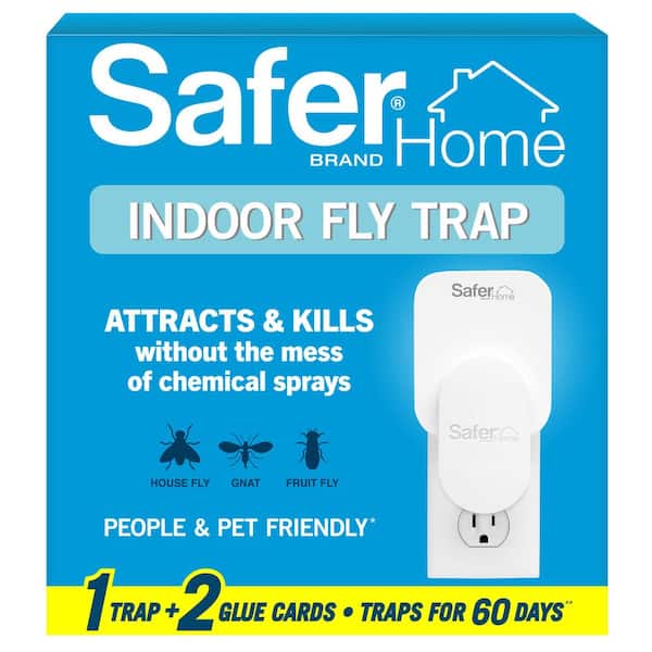Safer Home Indoor Flying Insect Trap for Fruit Flies, Gnats, Moths, House Flies (1 Plug-In Base and 2 Refill Glue Cards)
