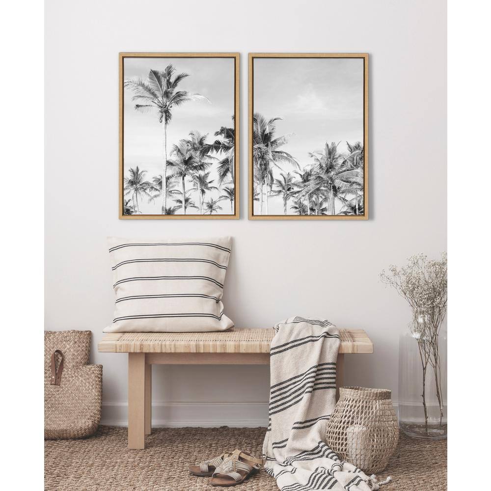 Coastal Coconut Palm Tree Black and White Canvas Art Set