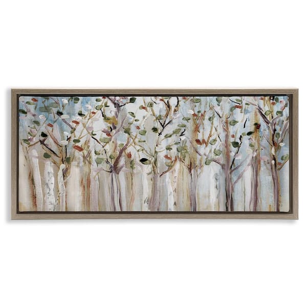 Bare Branch Trees Birch Forest by Susan Jill 1-Piece Brown Floater Frame Nature Graphic Art Print 14 in. x 31 in.