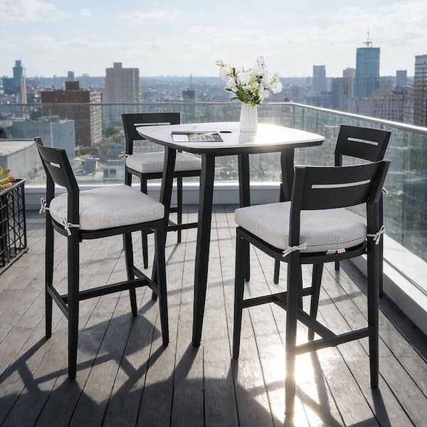 5-Piece Black Aluminum Outdoor Dining Set with Sunbrella Cushions