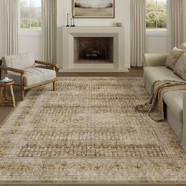 Houston Brown 8 ft. x 10 ft. Distressed Vintage Floral Area Rug