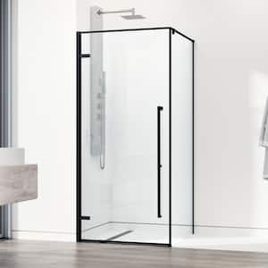 Meridian 34 in. L x 34 in. W x 74 in. H Framed Pivot Corner Shower Enclosure in Matte Black with 3/8 in. Clear Glass