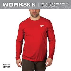 Men's WORKSKIN Medium Red Lightweight Performance Long-Sleeve T-Shirt