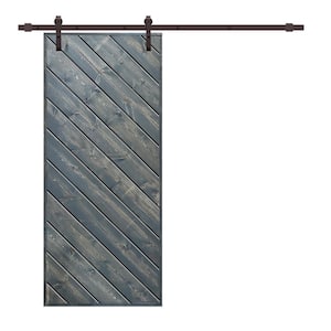 Modern European Series 38 in. x 84 in. Pre Assembled Nickel Gray Stained Solid Wood Sliding Barn Door with Hardware Kit