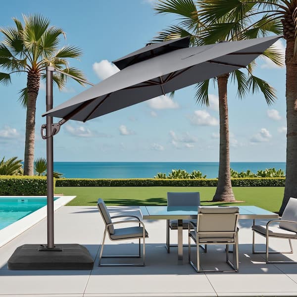 dining table patio table with umbrella hole Enlarged Outdoor Metal Square BM_07LAU002-JZ6-12 This dining table will Size:11'×8‘ Sun-Ray 9 ft. Round