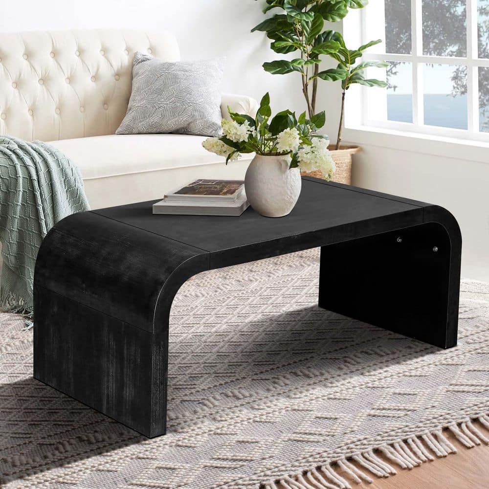 47.24 in. Antique Black Rectangle MDF Rustic Coffee Table Modern Vintage Te