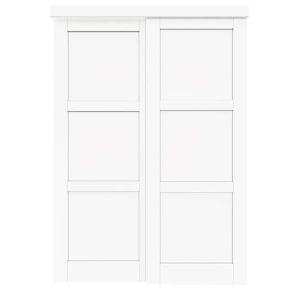 ARK DESIGN 60 in. x 80 in. Paneled 3-Lite White Primed MDF Muti-Design Sliding Door with Hardware