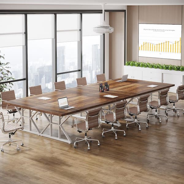 BYBLIGHT Capen 70.86 in. Rectangle Brown Wood Computer Desk Conference Table with White X-Shaped Base