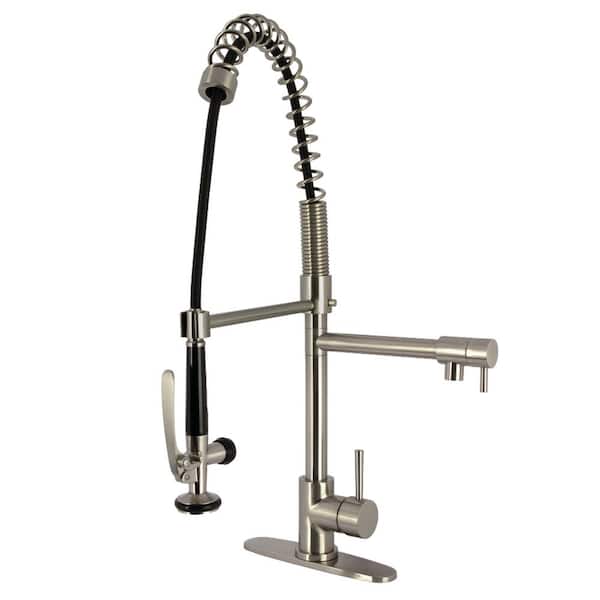 Kingston Brass Concord Single Handle Deck Mount Pre-Rinse Pull Down Sprayer Kitchen Faucet in Brushed Nickel
