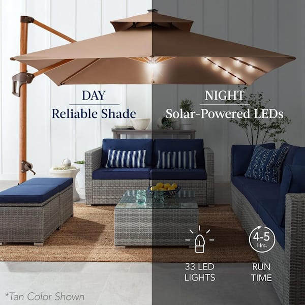best choice products 10ft solar led patio umbrella w/usb charger Polyester Lighted w/Tilt Adjustment and UV-Resistant Fabric In the day Best Choice Products 10ft Square