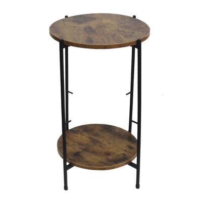 15.35 in. Round MDF Top End Table Nightstand with Fabric Storage Basket