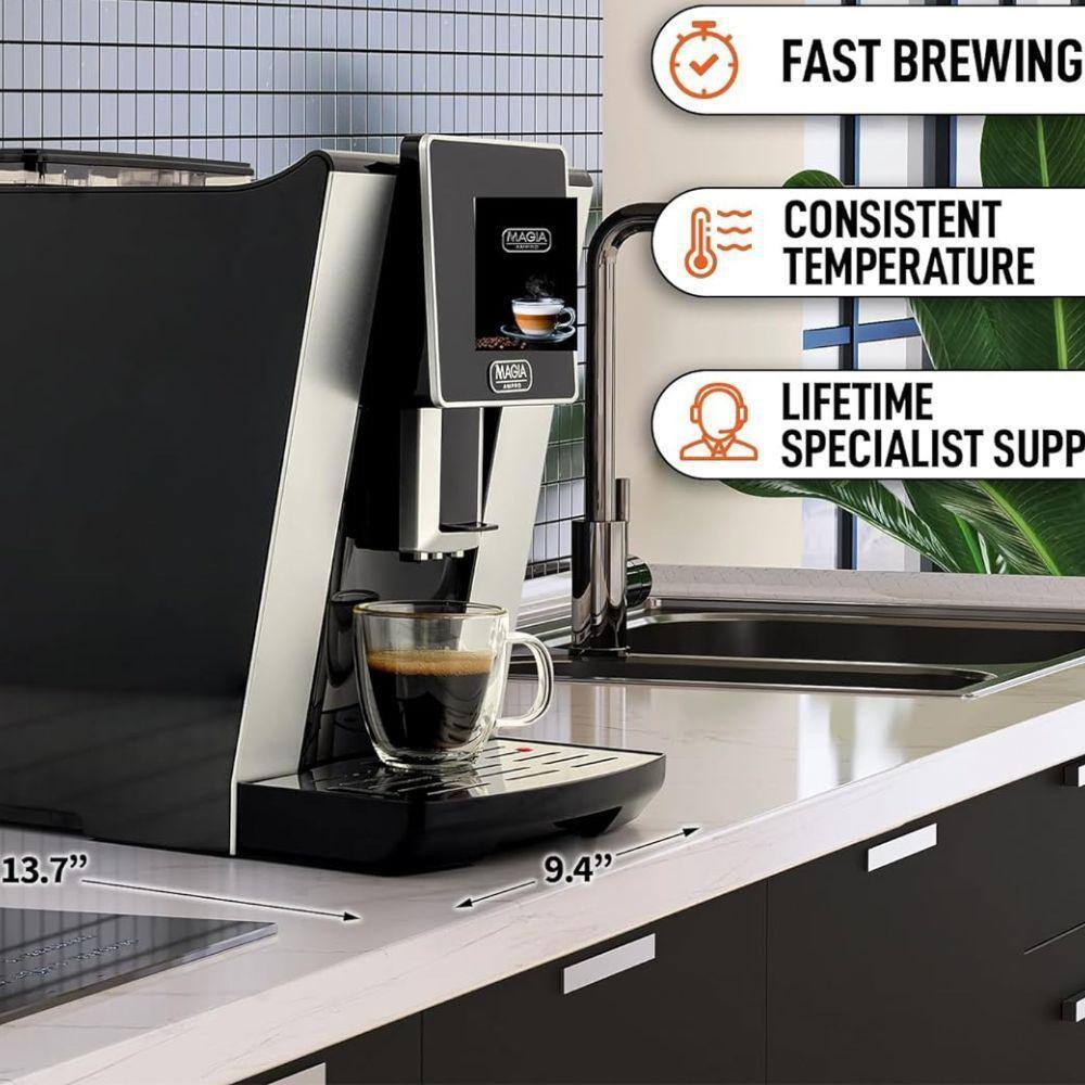 Magia AMPRO Automatic Espresso Machine with Grinder and Milk Frothier - 2-Cup Black - Thumbnail 4