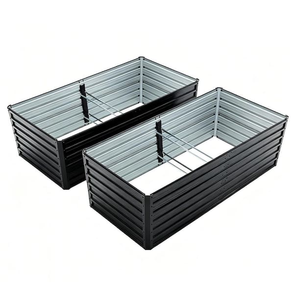 2-Pack Black Reinforced Rustproof Rectangular Galvanized Metal Raised Beds (74.6 in. L x 35.4 in. W x 25.2 in. H)