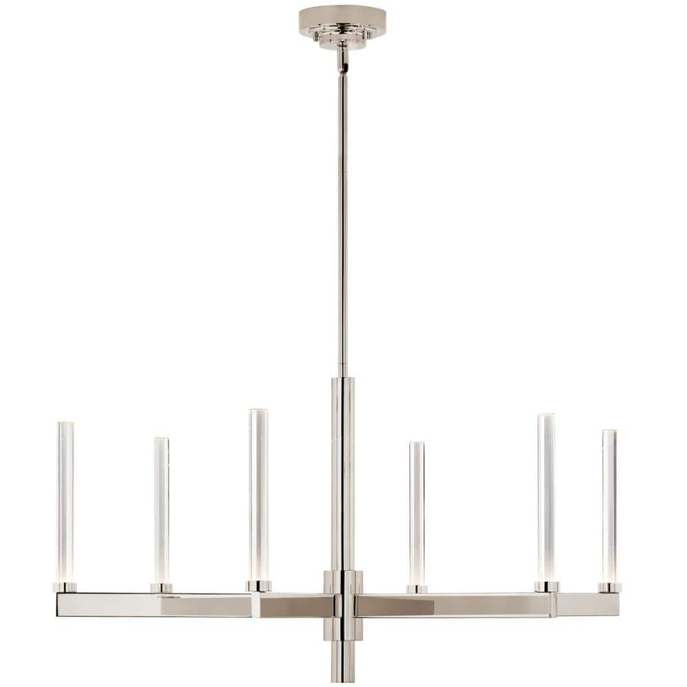 Polished Nickel and Crystal 6-Light LED Chandelier