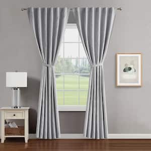 Collins Cool Gray Branch Pattern Polyester 50 in. W x 108 in. L Back Tab Blackout Curtain (2-Panels with 2-Tiebacks)