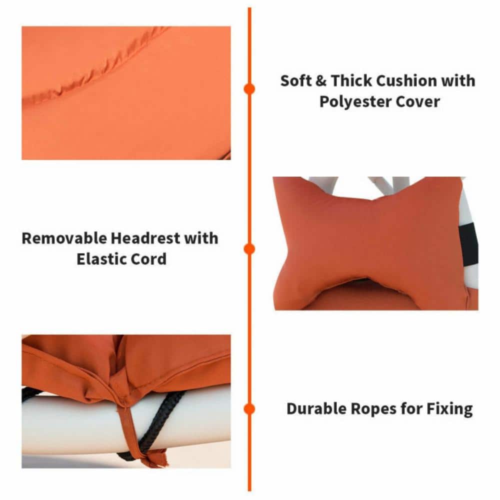 Orange Hanging Chaise Lounger with Cushions and Canopy
