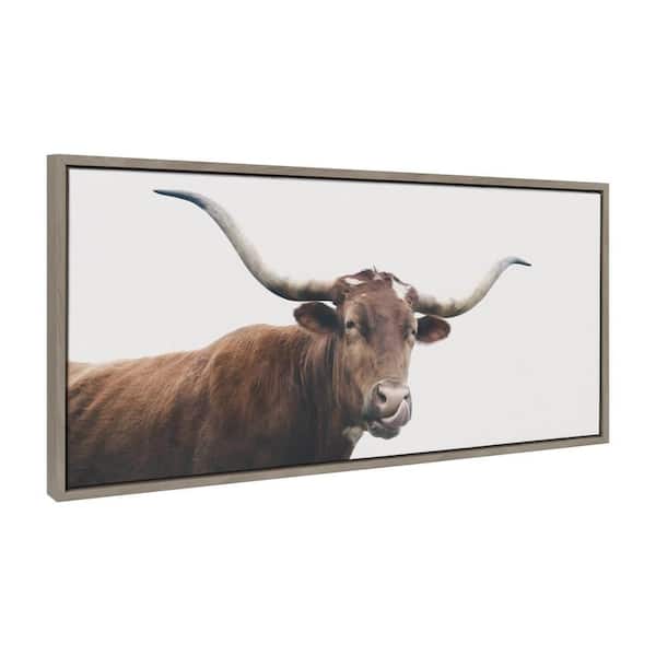 Kate and Laurel Sylvie Texas Longhorn Cow Lick by The Creative Bunch Studio Framed Art Print 18 in. x 40 in.