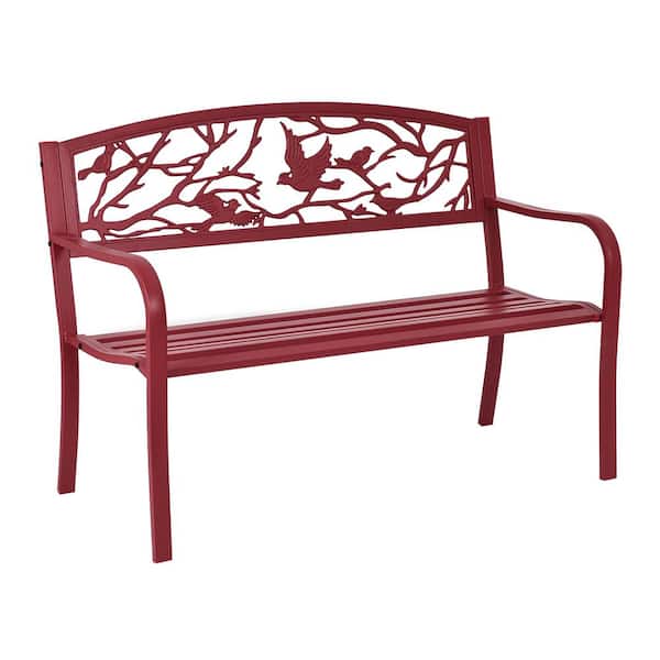 WELLFOR 48.5 in. Pink Metal Outdoor Bench in Classical Design
