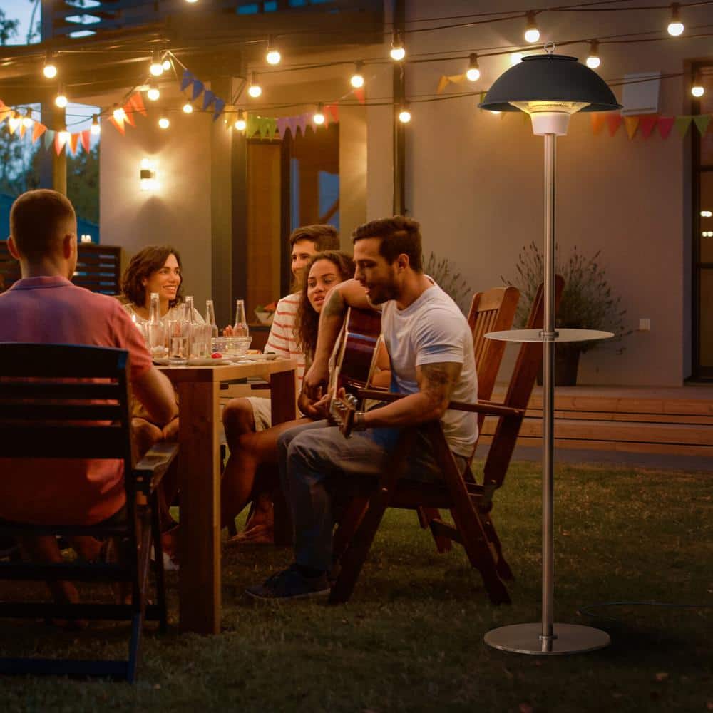Hanover Black Stainless Steel Electric Infrared Patio Heater with Built-in Table