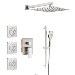 5-Spray Patterns Hand Single Function Shower Heads with 2.0 GPM 11.8 in. Wall Mount Dual Shower Heads in Brushed Nickel