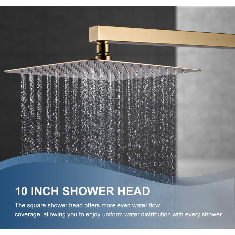 Gold 10-Inch Square Rain Shower Head with Handheld