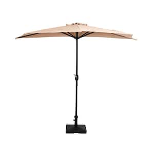 FIJI 9 ft. Half Market Patio Umbrella in Beige with 50 lbs. Concrete Base