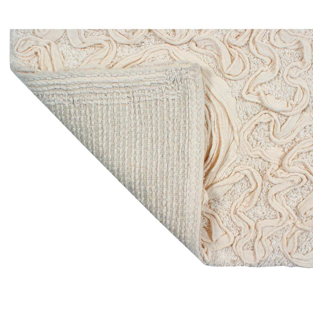 Ivory Cotton Tufted Floral Bath Rug with Non-Slip Backing