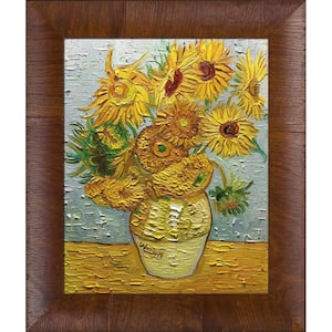 Sunflowers by Vincent Van Gogh Panzano Olivewood Framed Abstract Oil Painting Art Print 11 in. x 13 in.