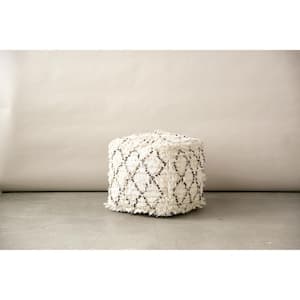 White Fringed with Sequins Moroccan Pouf