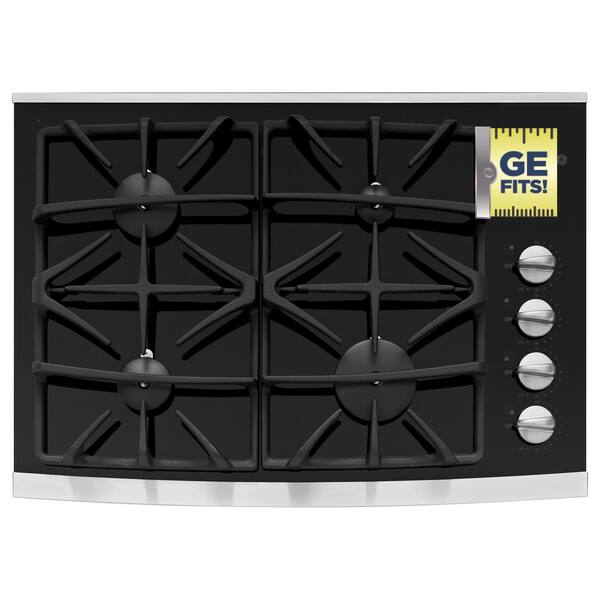 GE 30 in. Gas-on-Glass Gas Cooktop in Stainless Steel with 4 Burners including Power Boil Burner