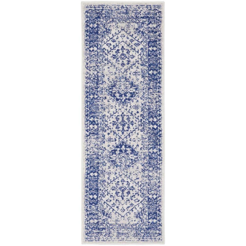 Ivory and Navy Geometric Flat Woven Runner Rug