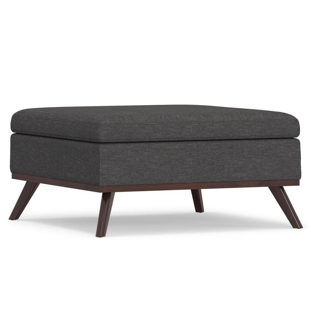 Slate Gray Linen Mid-Century Modern Storage Ottoman