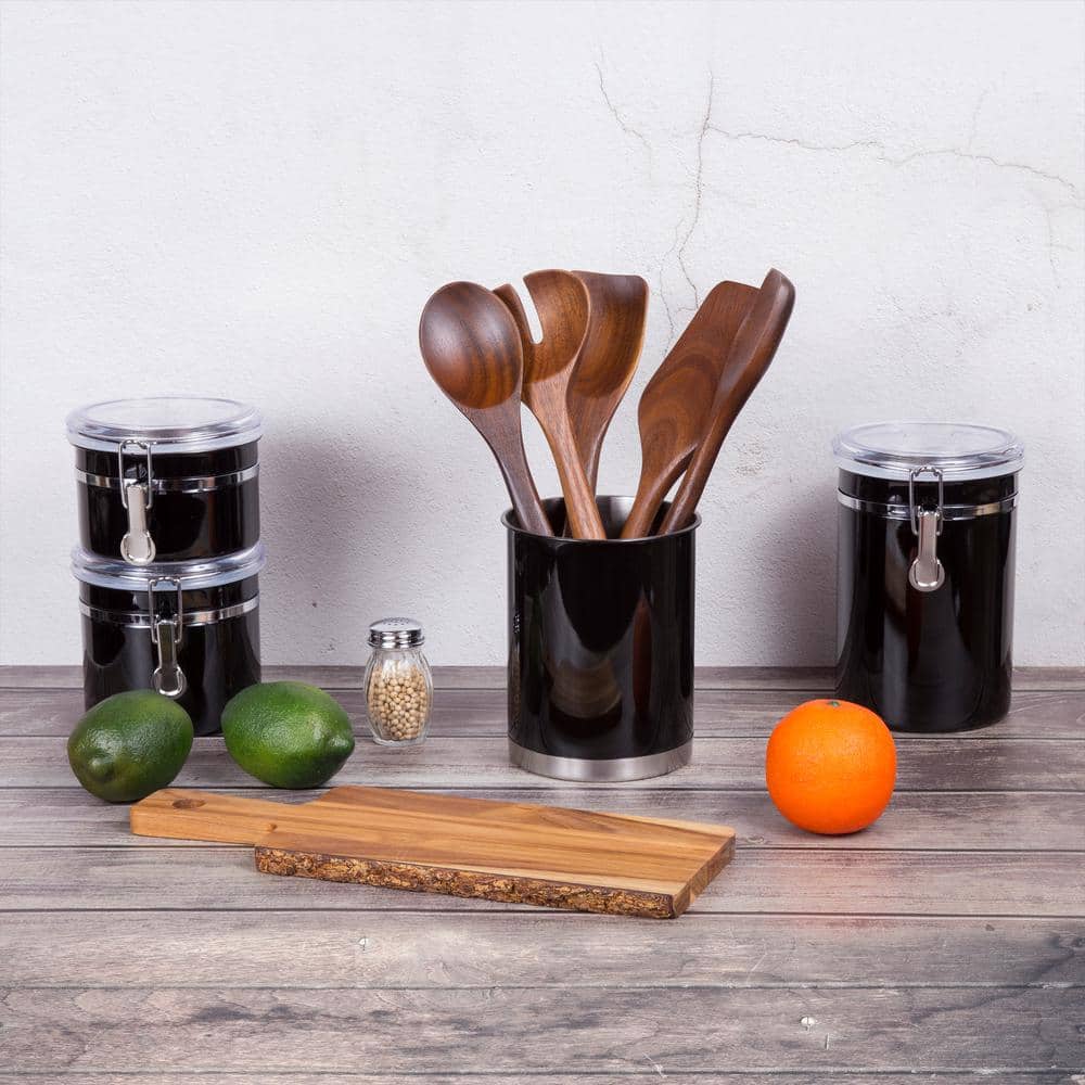 Black Stainless Steel Cylinder Kitchen Utensil Holder, 5" x 6.3"