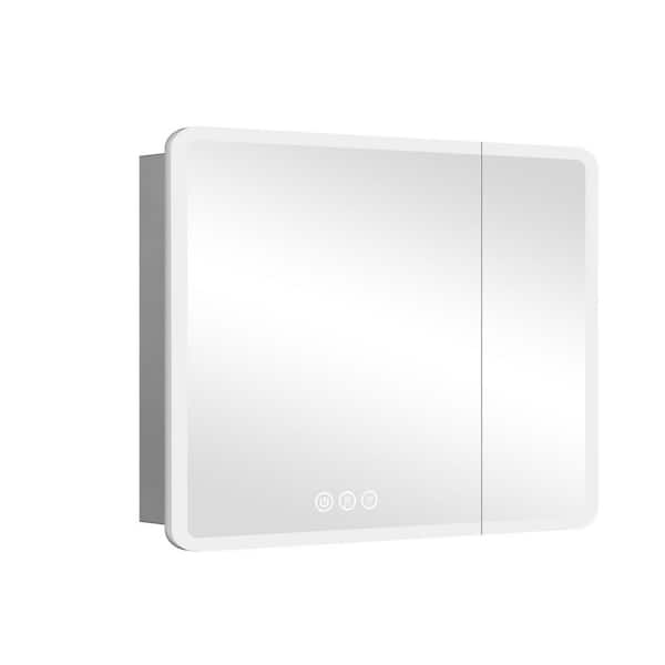 30 in. W x 32 in. H Rectangular LED Light Anti-fog Aluminum Medicine Cabinet with 2 Mirror Doors & Adjustable Shelf