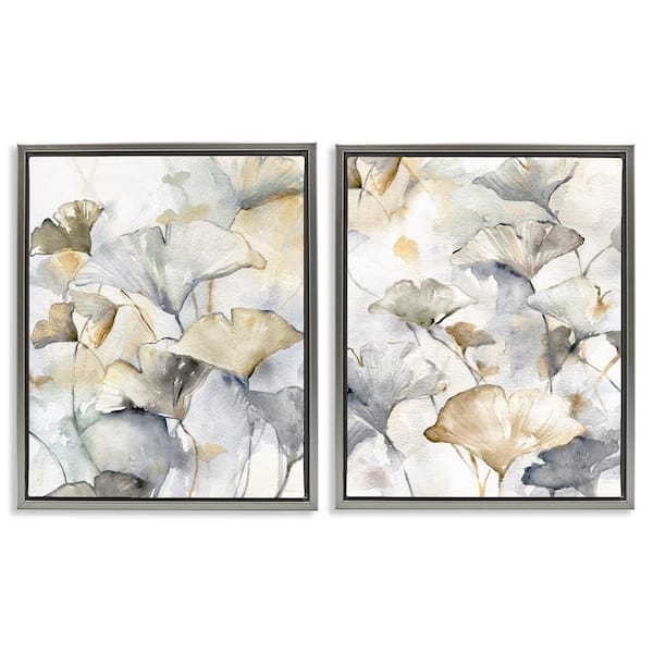 Stupell Industries Gingko Leaves in Layers by Carol Robinson 2-Pieces Gray Floater Frame Nature Graphic Art Print 31 in. x 25 in.