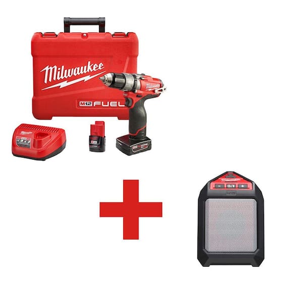 Milwaukee M12 FUEL 12-Volt Cordless Lithium-Ion Brushless 1/2 in. Hammer Drill/Driver Kit with Free M12 Wireless Speaker
