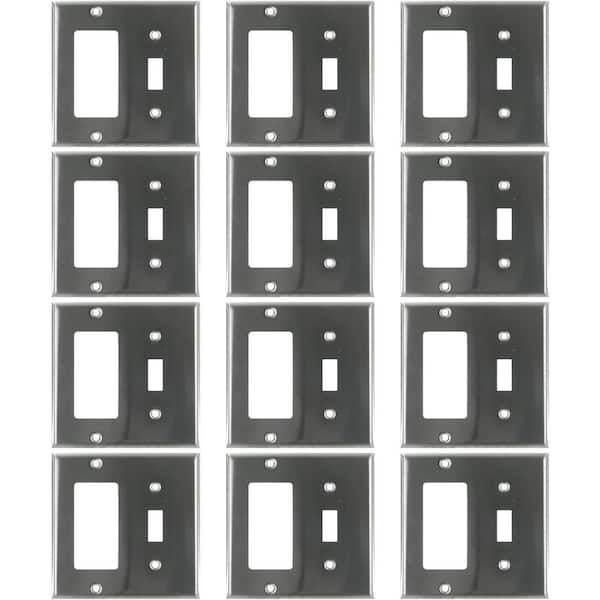 Sunlite Steel 2 Gang Toggle and Rocker/Deco Wall Plate (12-Pack)