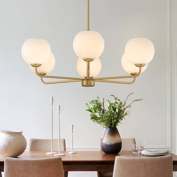 Abigail 6-Light Sputnik Contemporary Brass Chandelier with Frosted Glass