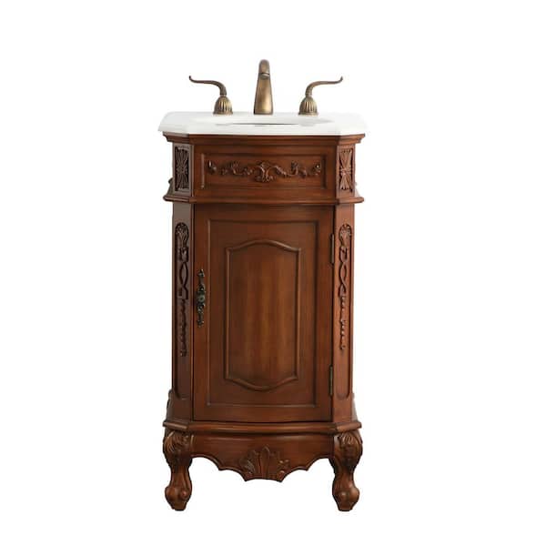 Unbranded Simply Living 19 in. W x 19 in. D x 36 in. H Bath Vanity in Teak with Ivory White Engineered Marble