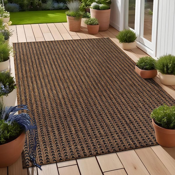 Arrow Gold 10 ft. x 14 ft. Chevron Striped Washable Indoor Outdoor Area Rug