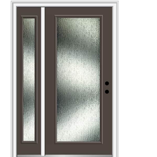 MMI Door 48 in. x 80 in. Left-Hand/Inswing Rain Glass Brown Fiberglass Prehung Front Door on 4-9/16 in. Frame