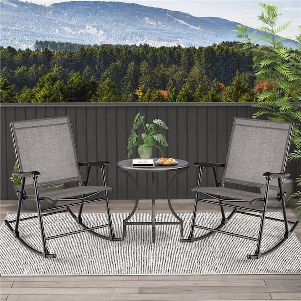 2-Pieces Metal Folding Outdoor Rocking Chair Heavy-Duty Metal Frame Rockers