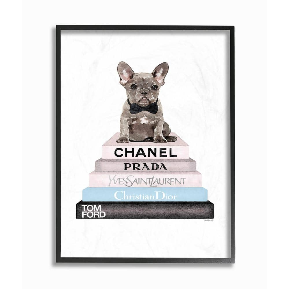 Stupell Industries Cute French Bulldog Puppy Sitting on Glam Bookstack Canvas Wall Art - Multi-Color - 24 x 30