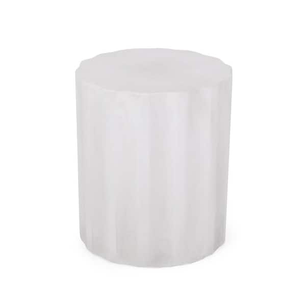 Deanna Antique White Cylindrical Stone Outdoor Patio Side Table