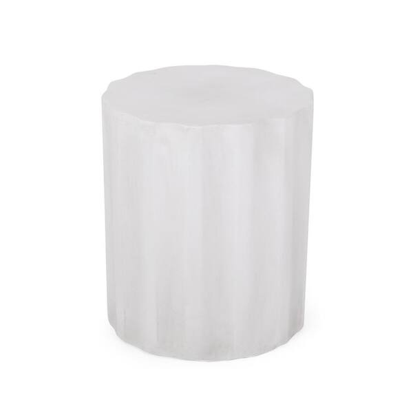 Noble House Deanna Antique White Cylindrical Stone Outdoor Side Table