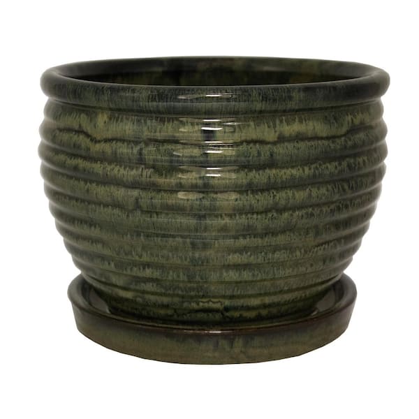 Trendspot 5.75 in. Dia Reactive Green Honey Jar Ceramic Planter