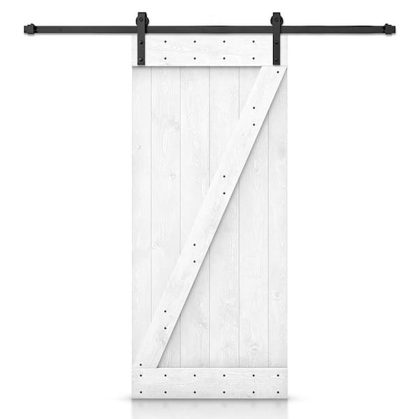 CALHOME 32 in. x 84 in. Distressed Z-Series Light Cream Stained DIY Wood Interior Sliding Barn Door with Hardware Kit