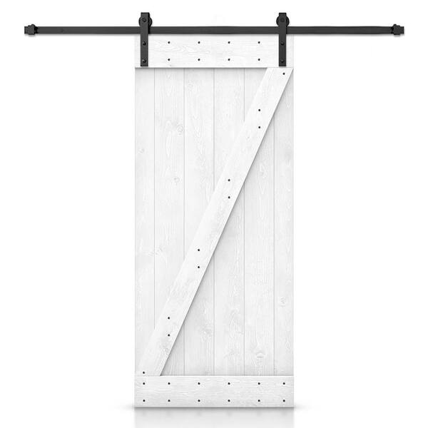 CALHOME Z Bar Series 36 in. x 84 in. Pre-Assembled White Stained Wood Interior Sliding Barn Door with Hardware Kit